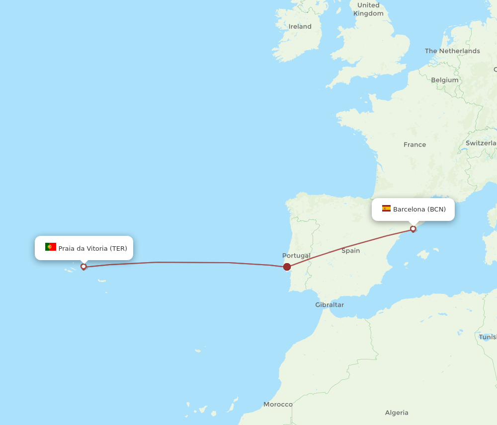 TER to BCN flights and routes map