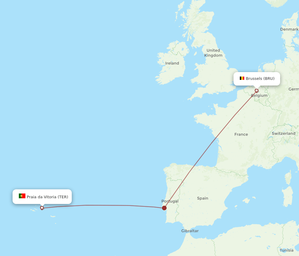 TER to BRU flights and routes map