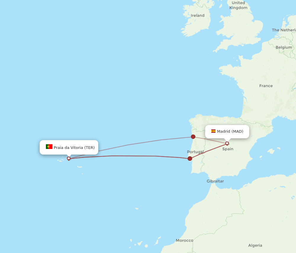 TER to MAD flights and routes map