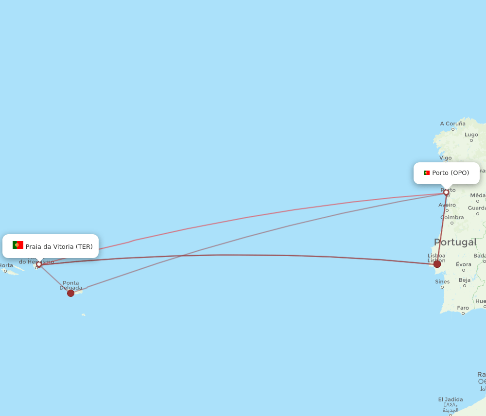 TER to OPO flights and routes map