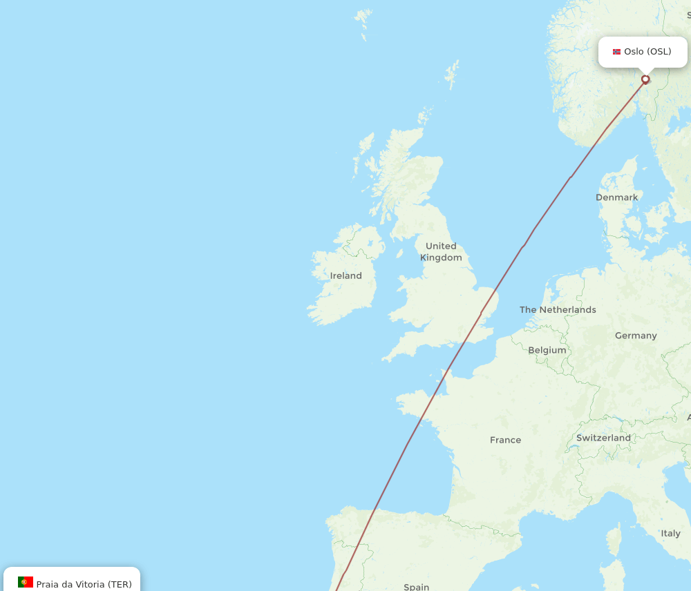Oslo - Terceira route map and flight paths
