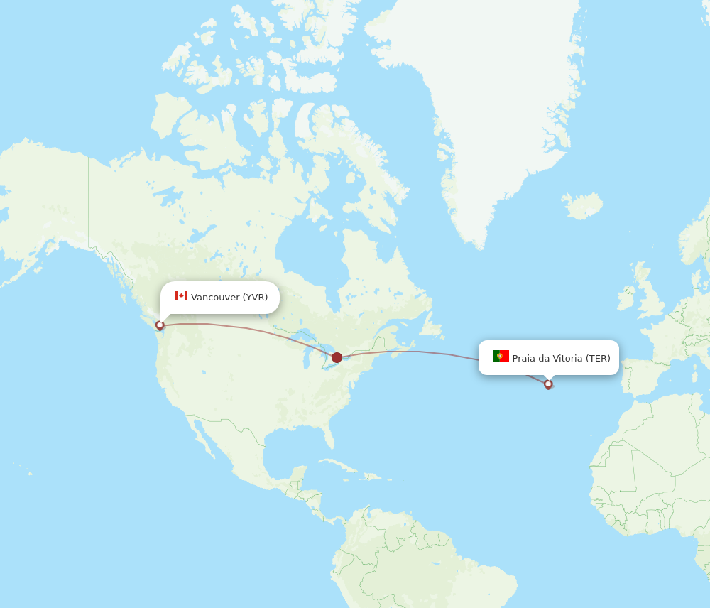 YVR to TER flights and routes map