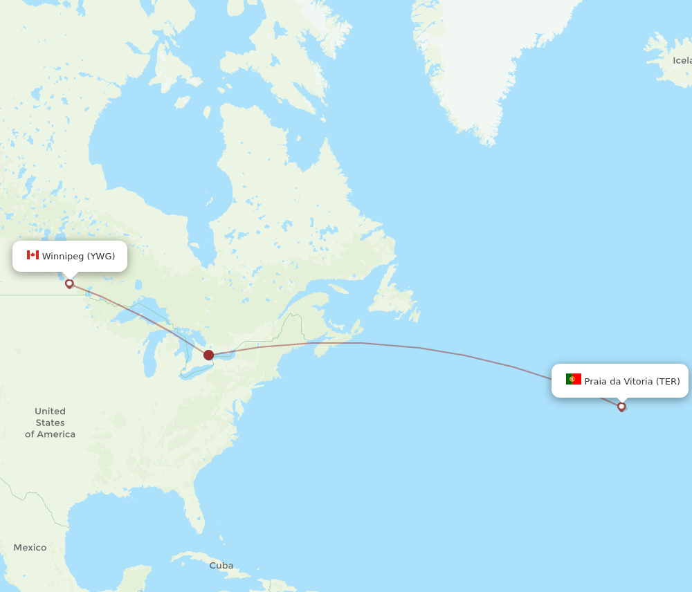 YWG to TER flights and routes map