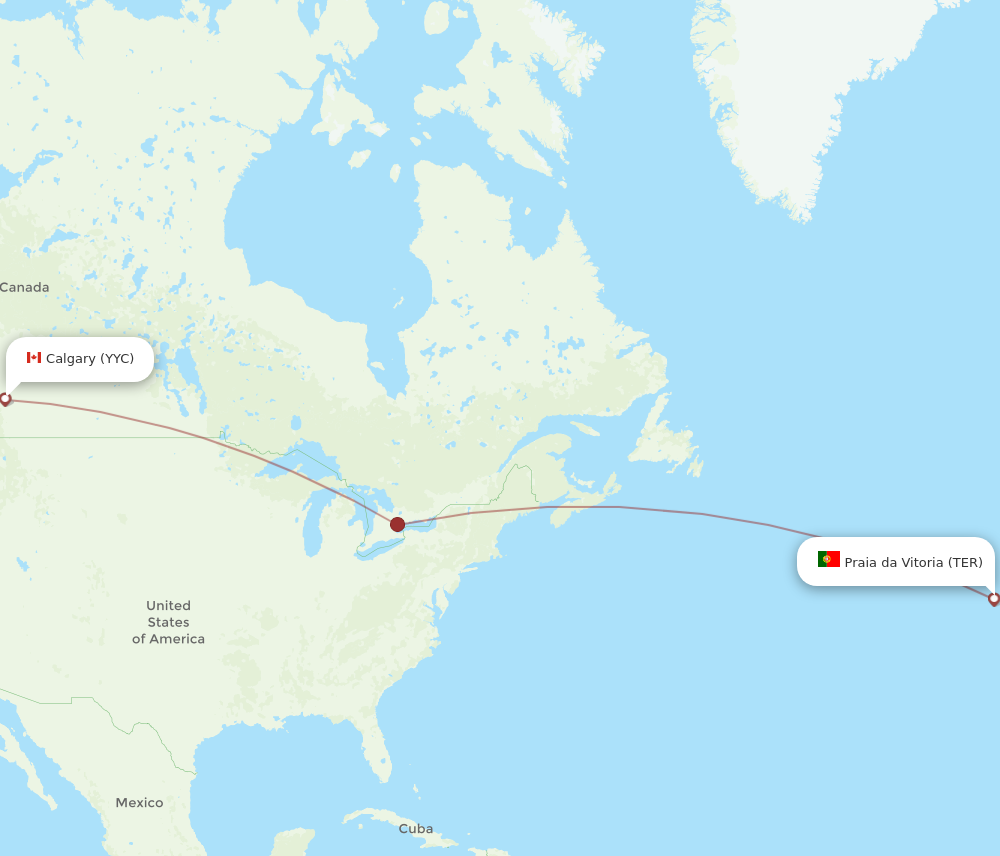 YYC to TER flights and routes map