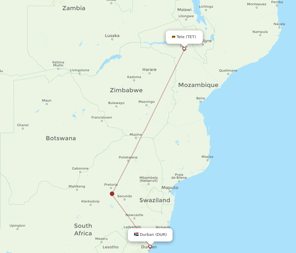 TET-DUR flight routes