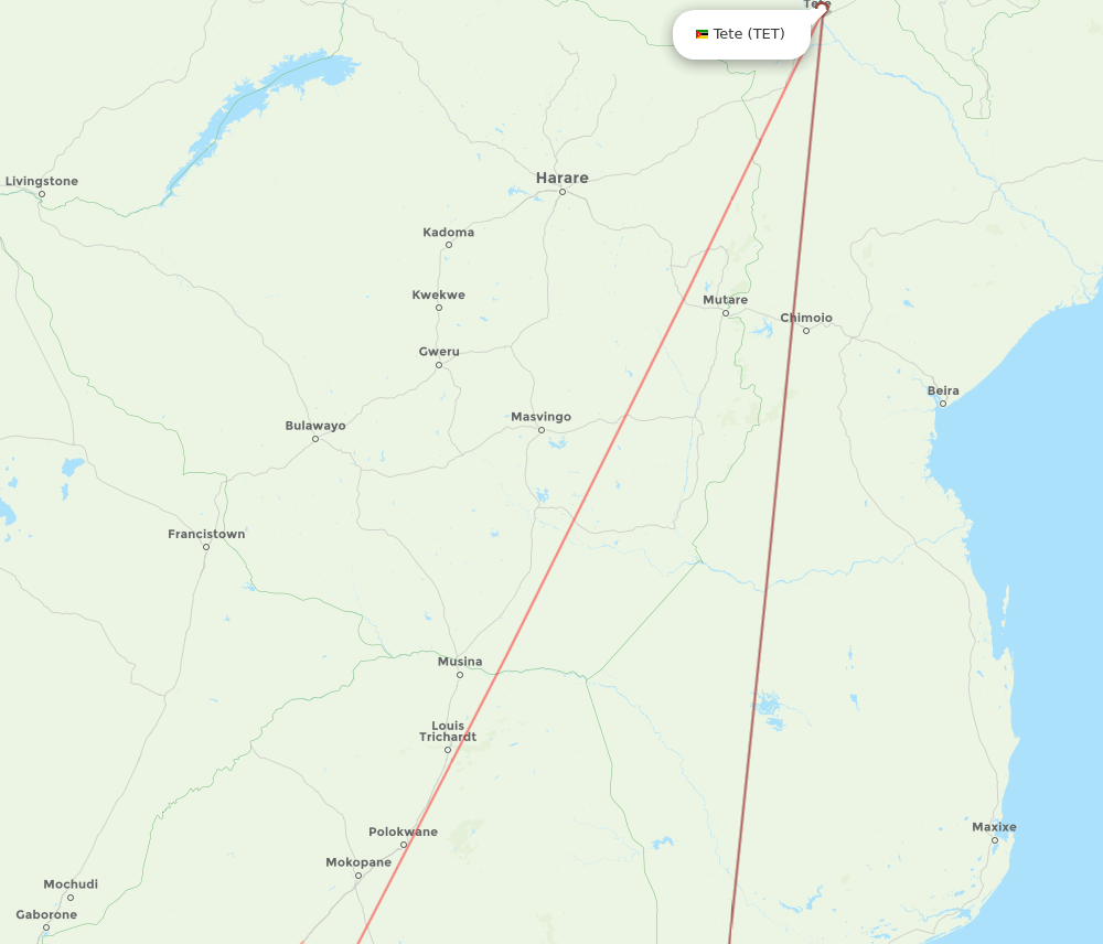 TET-JNB flight routes