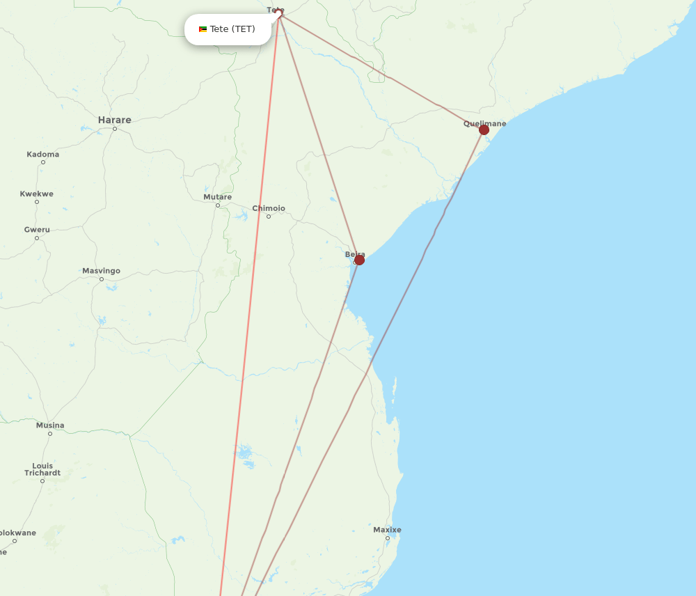 TET to MPM flights and routes map