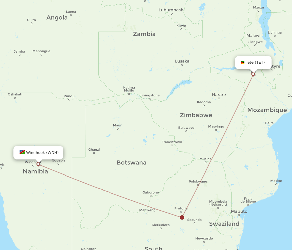 TET-WDH flight routes