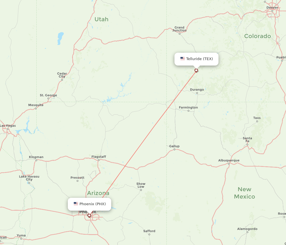 Telluride - Phoenix route map and flight paths