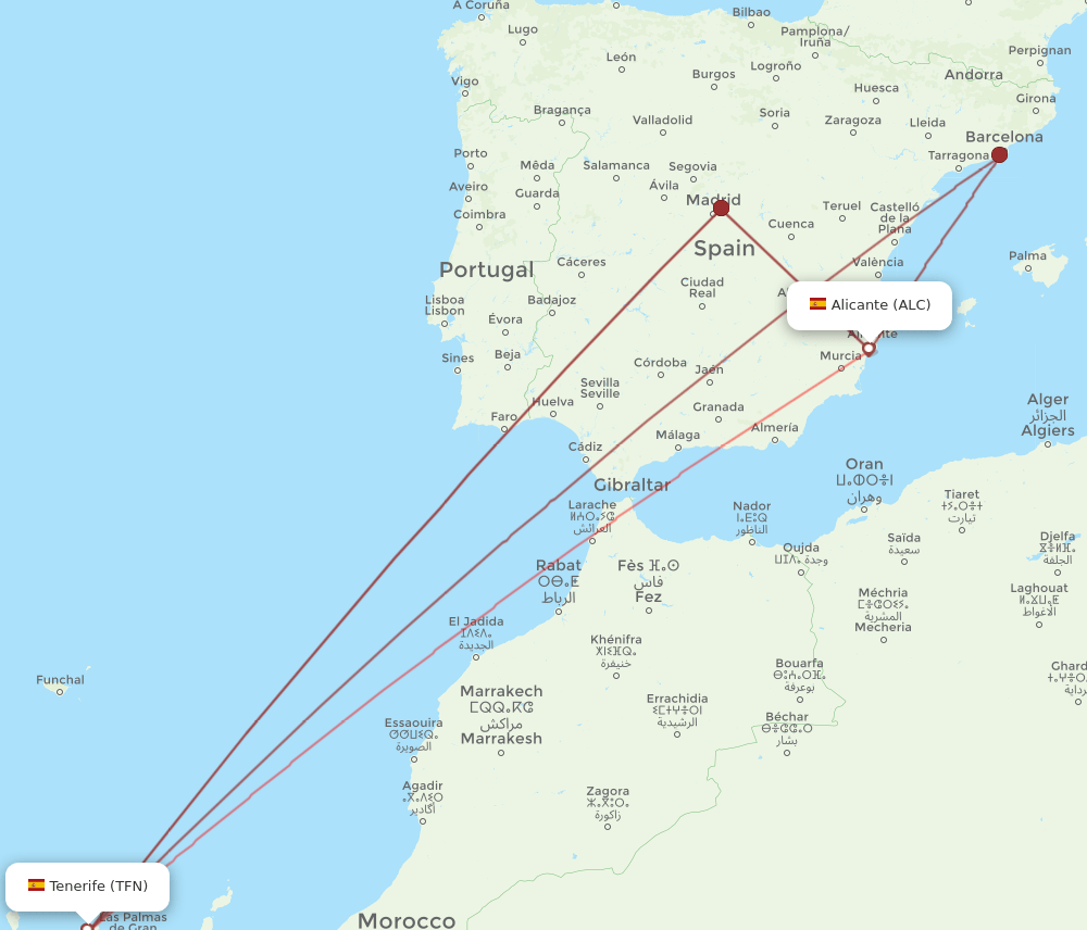 TFN-ALC flight routes
