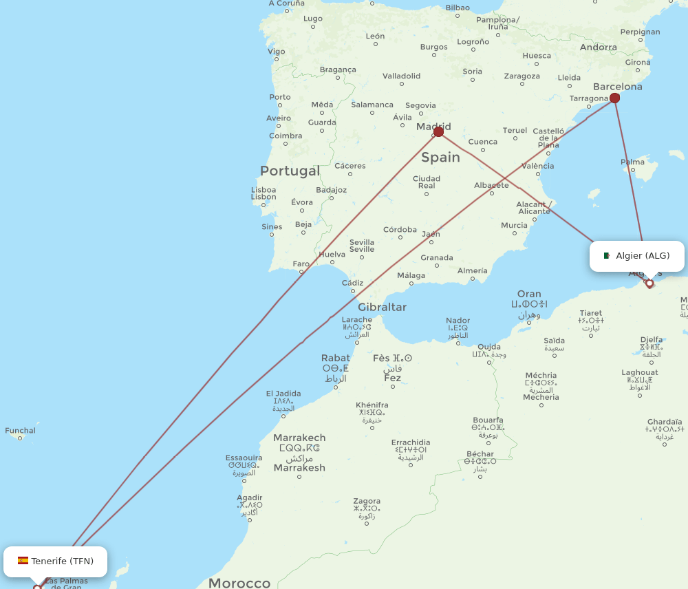 TFN-ALG flight routes