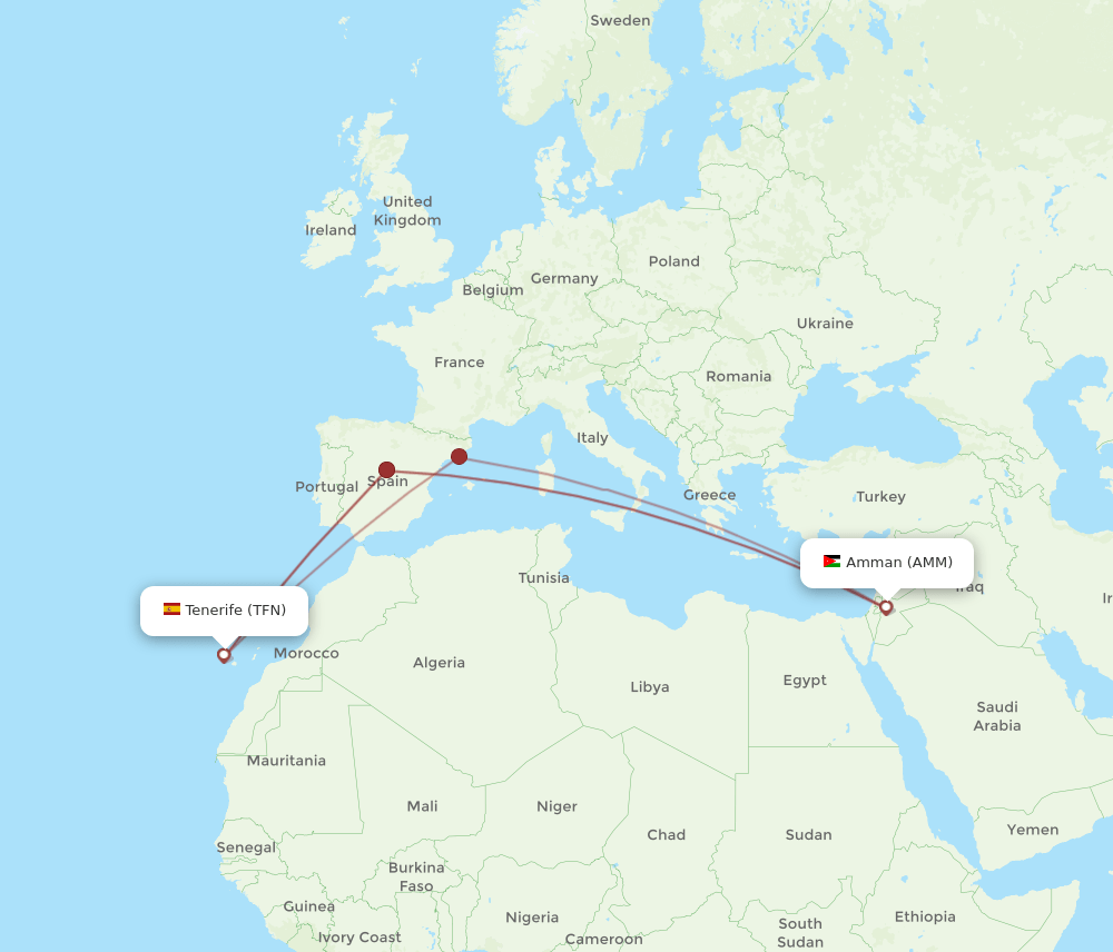 TFN to AMM flights and routes map