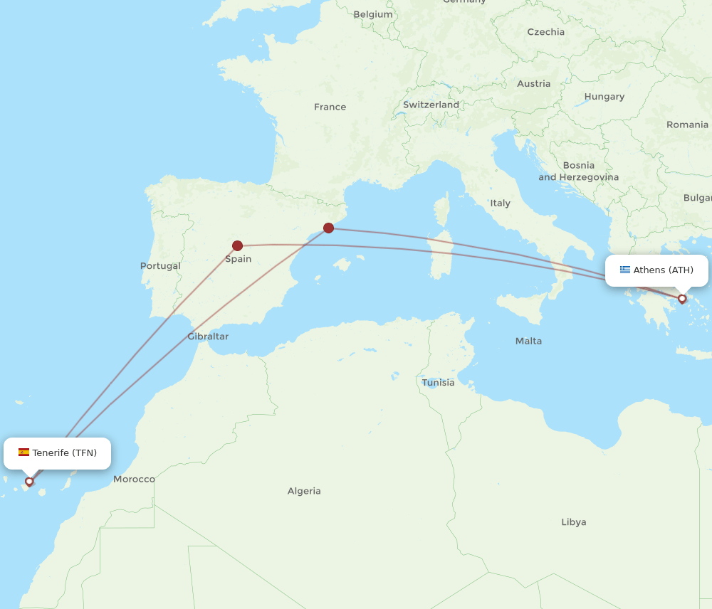 TFN to ATH flights and routes map