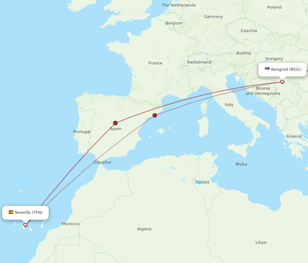 TFN-BEG flight routes