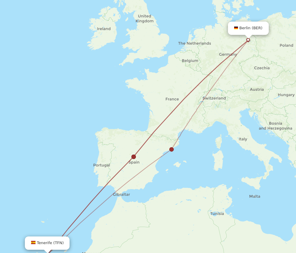 TFN to BER flights and routes map