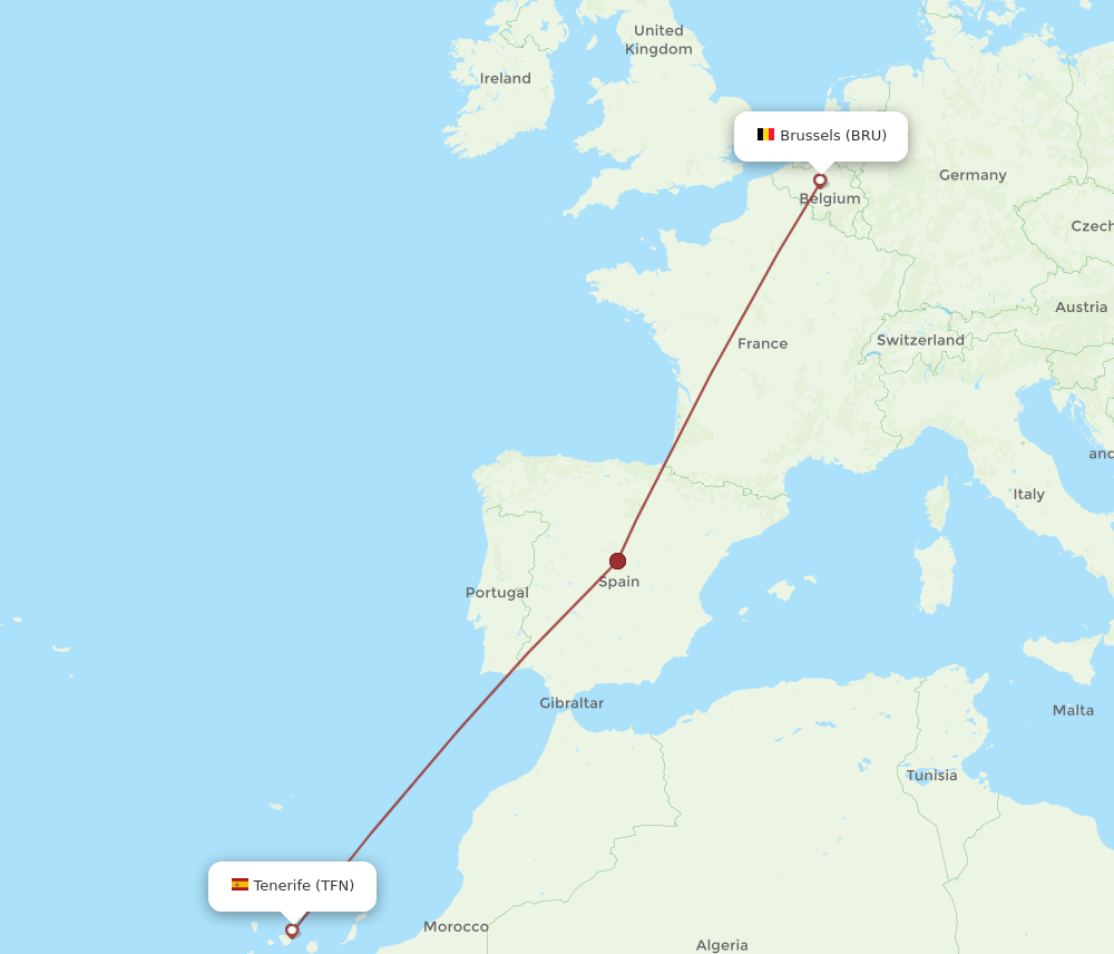TFN-BRU flight routes