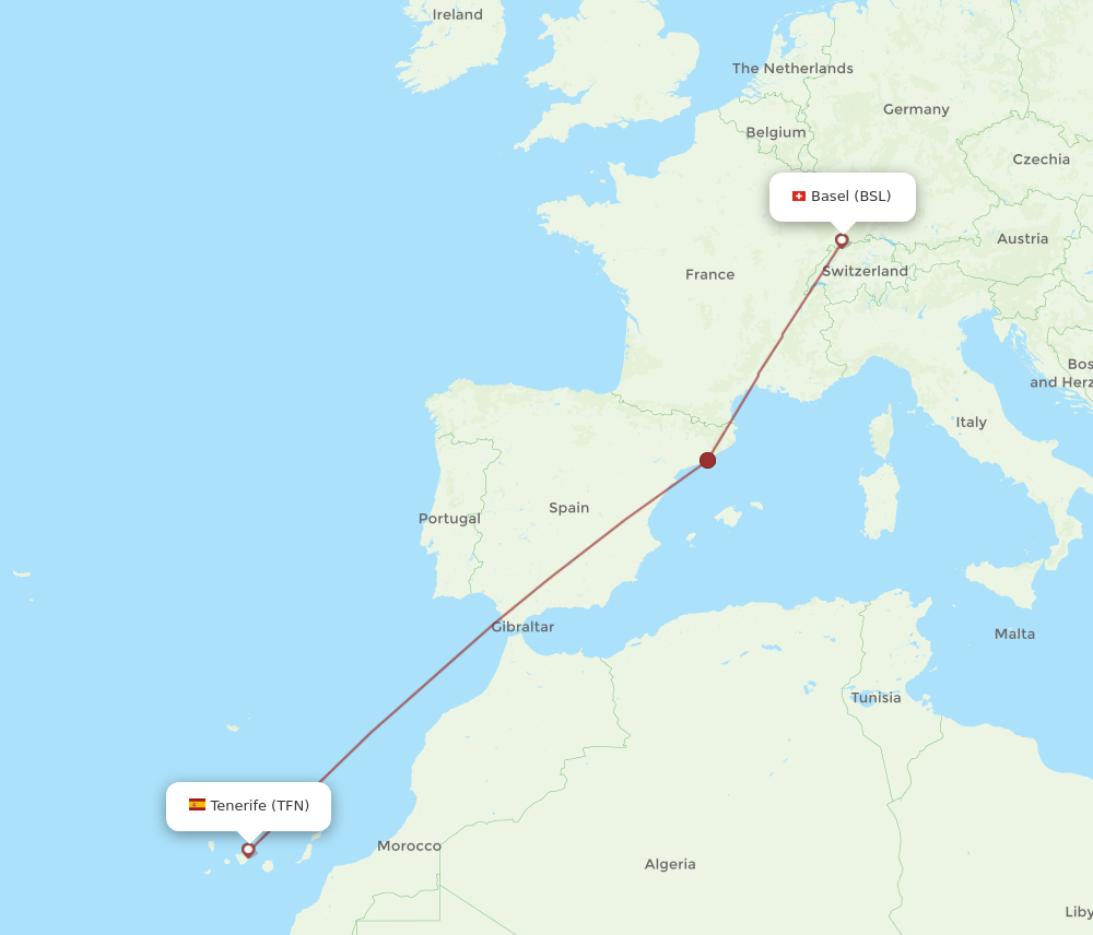 TFN to BSL flights and routes map