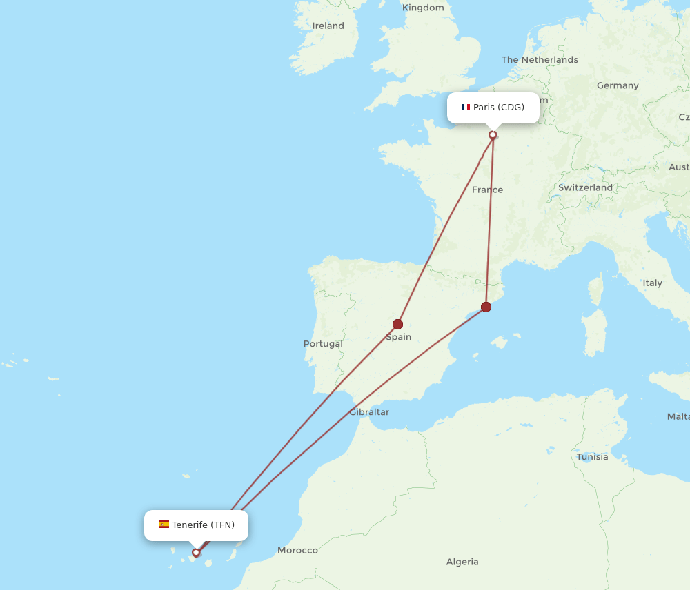 TFN-CDG flight routes