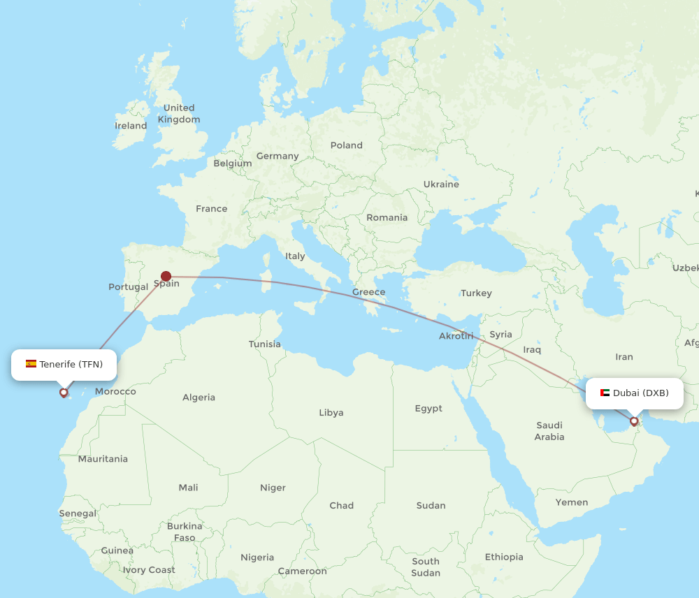 TFN-DXB flight routes