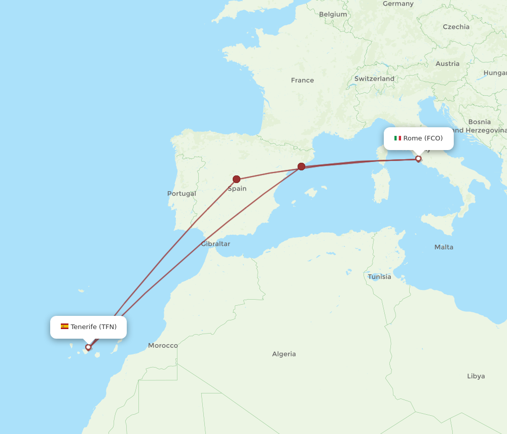 TFN to FCO flights and routes map