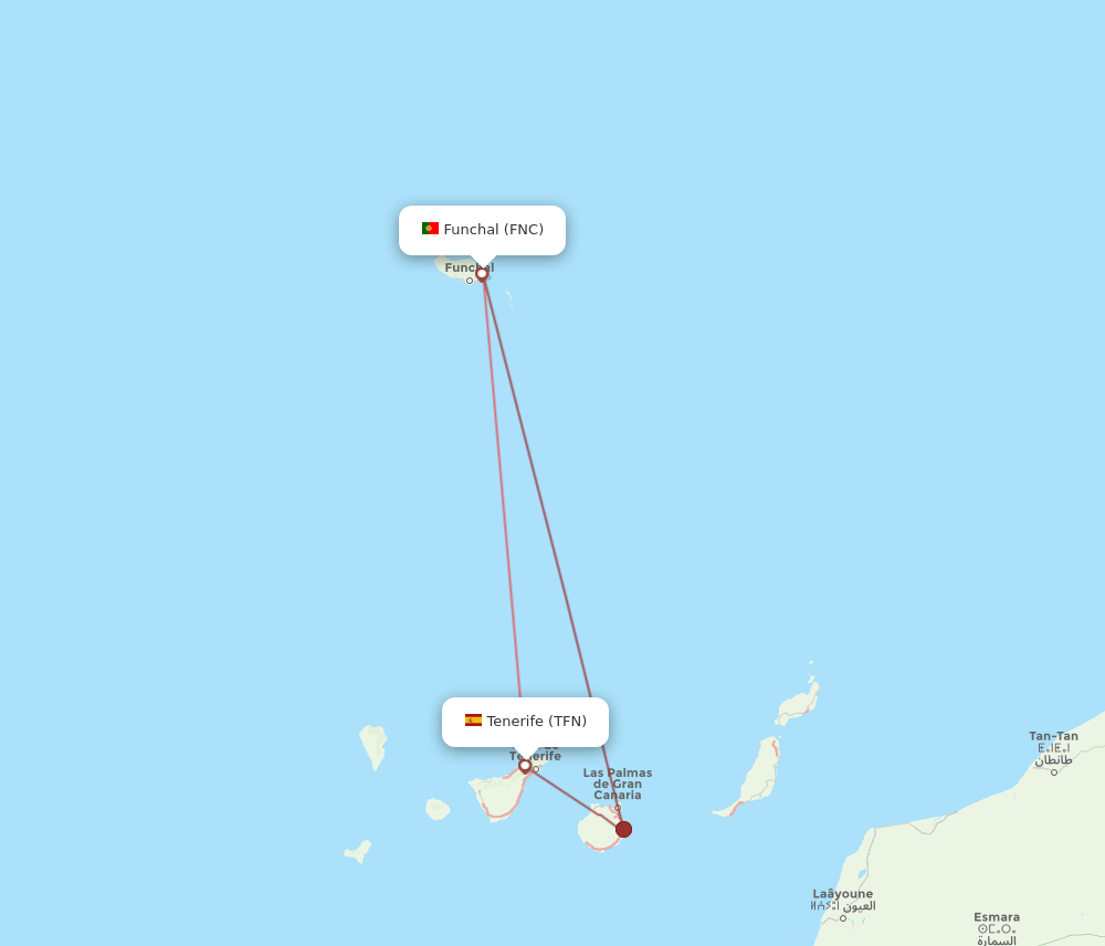 TFN to FNC flights and routes map
