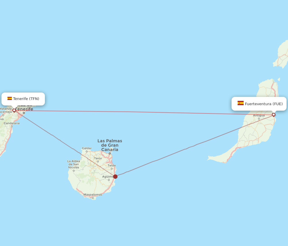 TFN to FUE flights and routes map