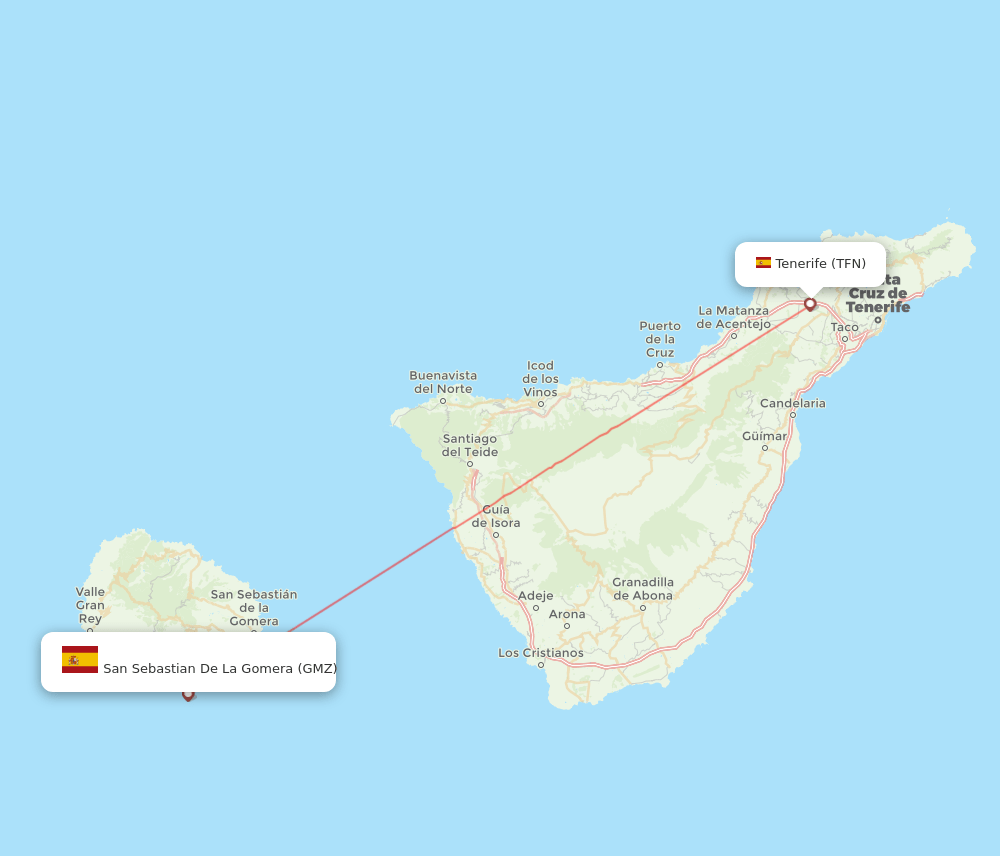 Tenerife - San Sebastian de la Gomera route map and flight paths