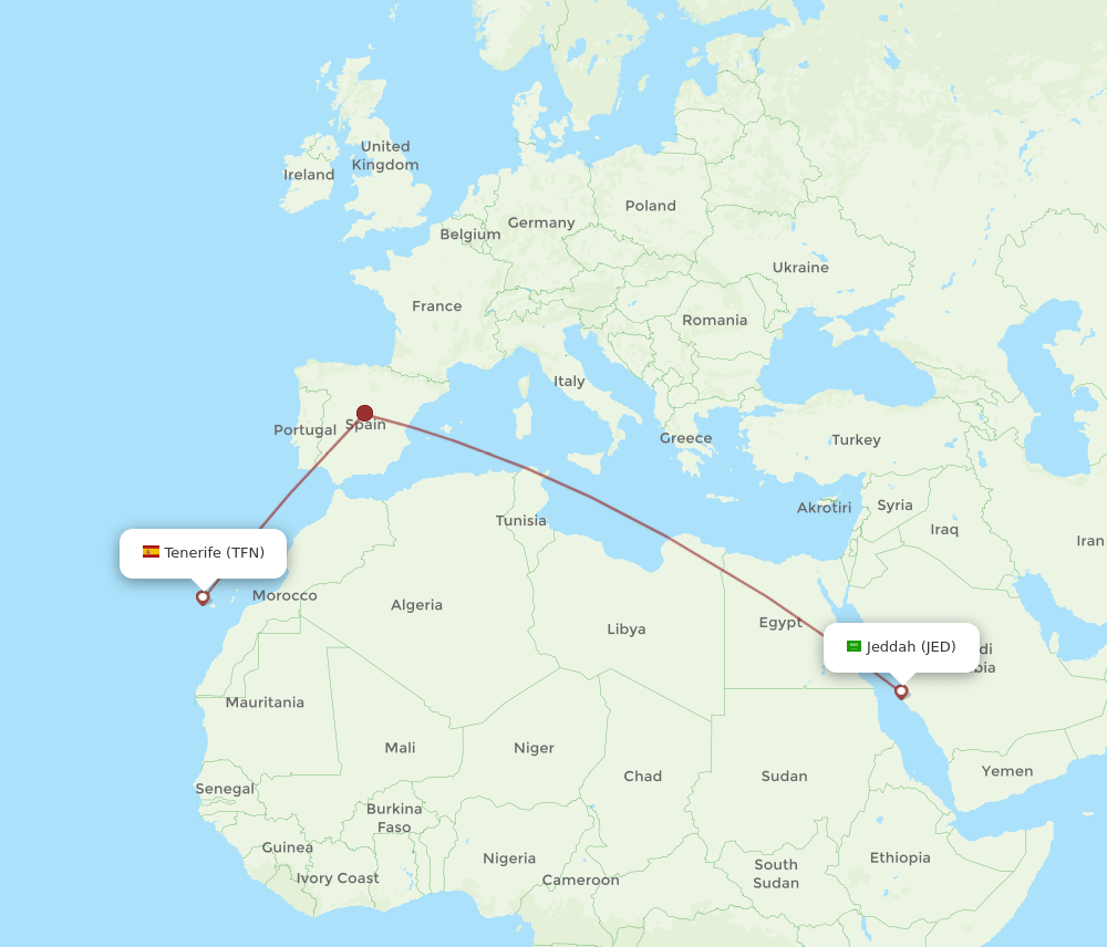 TFN-JED flight routes