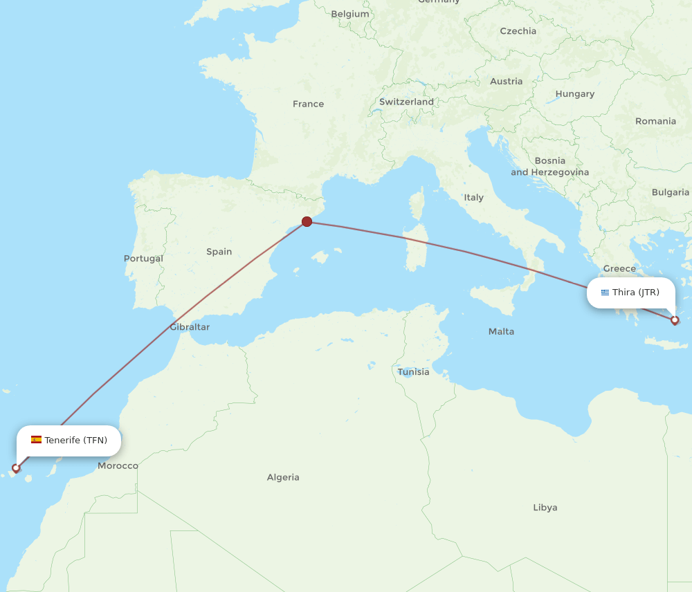 TFN to JTR flights and routes map