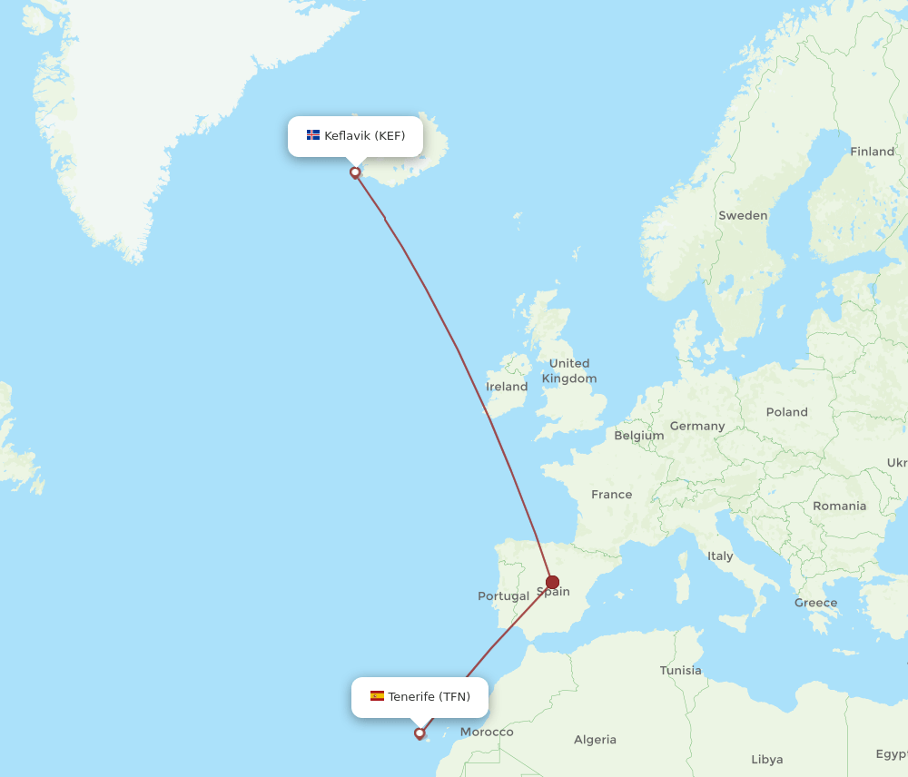 TFN-KEF flight routes