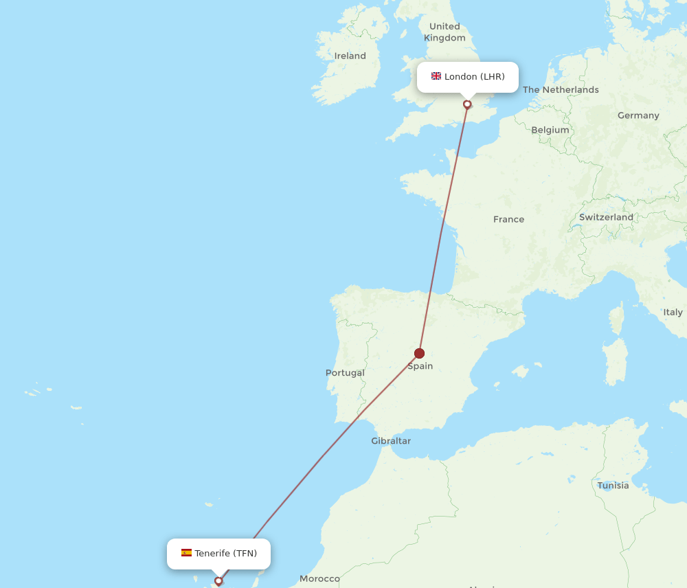 TFN to LHR flights and routes map