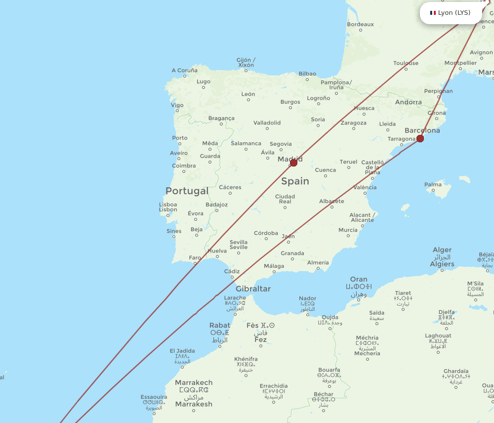 TFN to LYS flights and routes map