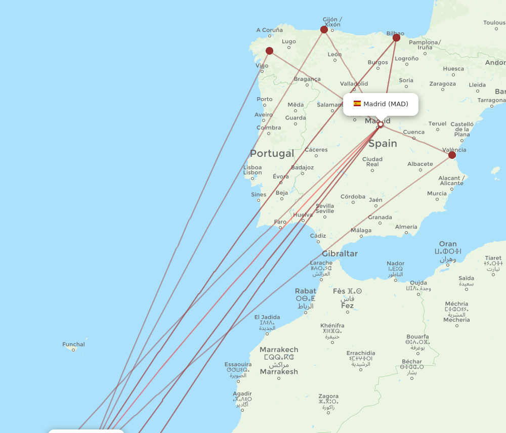 TFN-MAD flight routes