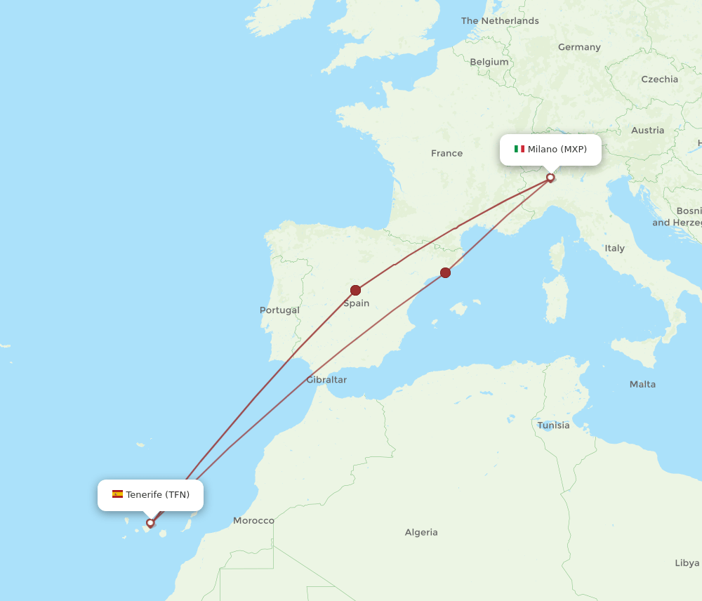 TFN-MXP flight routes