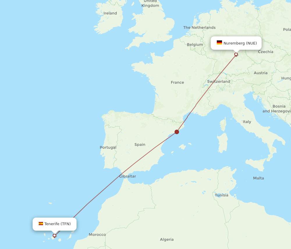 TFN to NUE flights and routes map