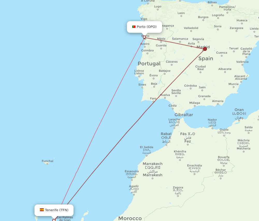 TFN-OPO flight routes