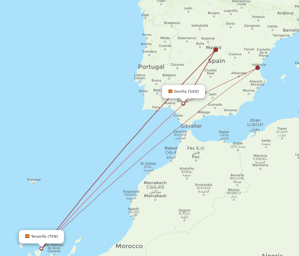 TFN to SVQ flights and routes map