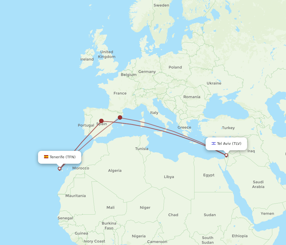 TFN to TLV flights and routes map