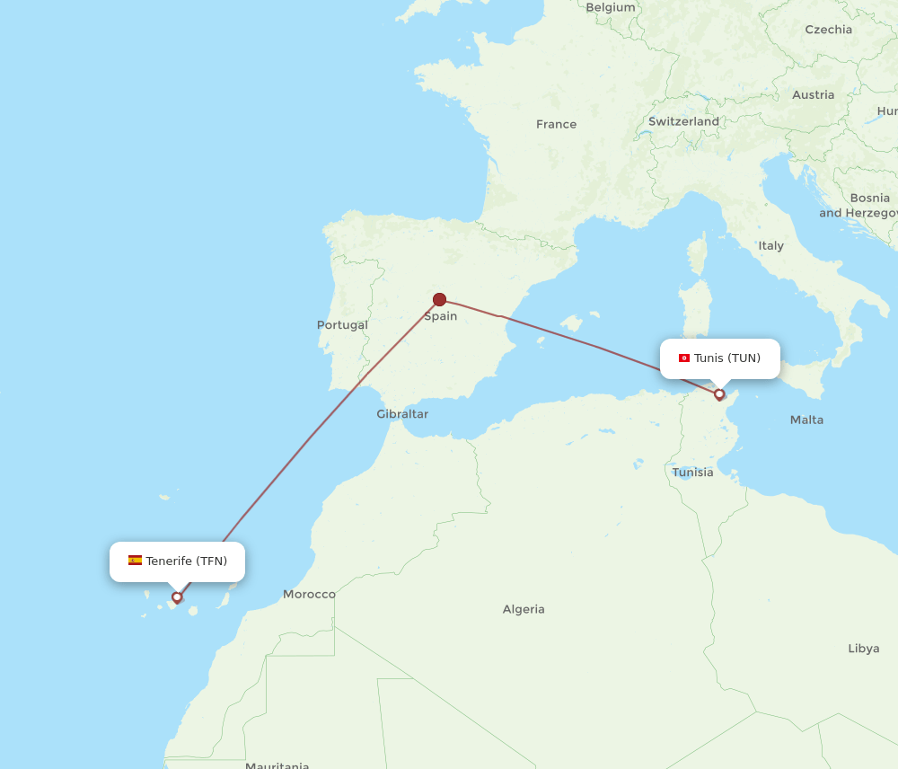 TFN-TUN flight routes
