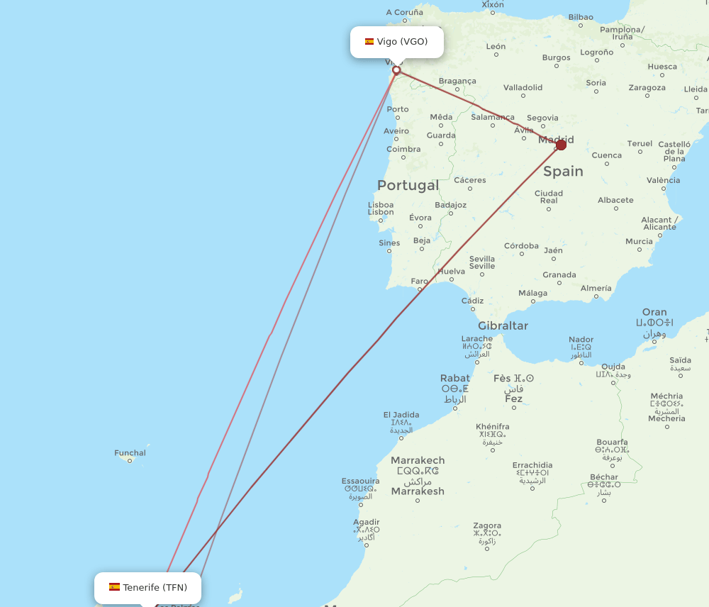 TFN to VGO flights and routes map