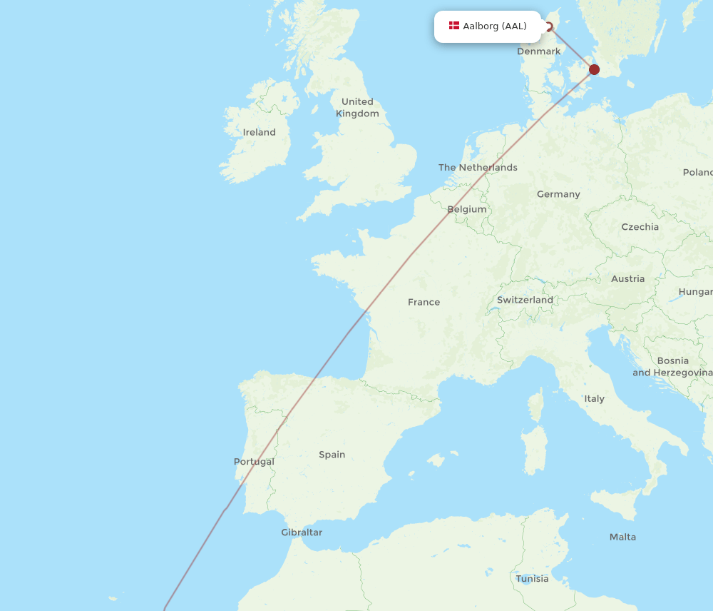 TFS to AAL flights and routes map