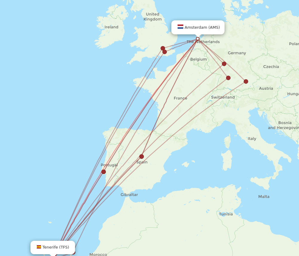 TFS to AMS flights and routes map