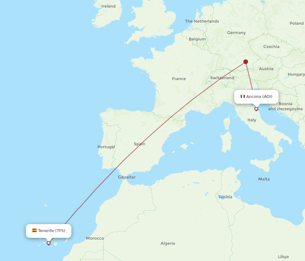 Tenerife - Ancona route map and flight paths