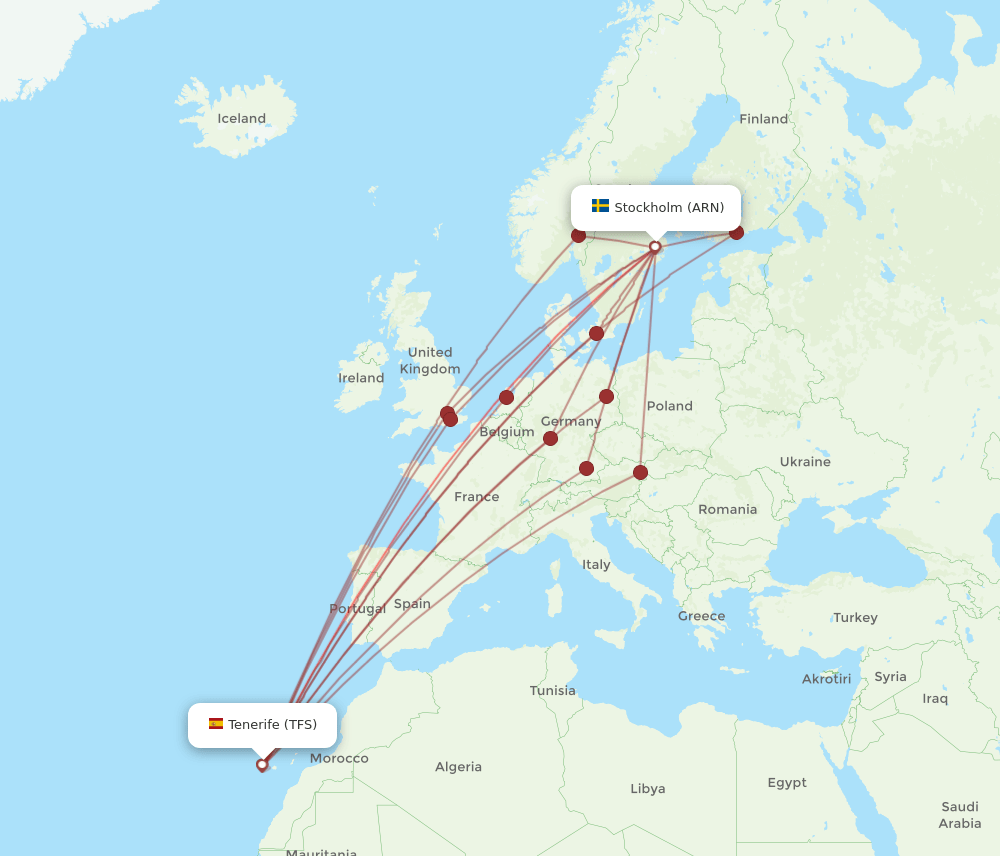 TFS to ARN flights and routes map