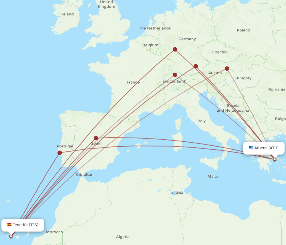 TFS to ATH flights and routes map