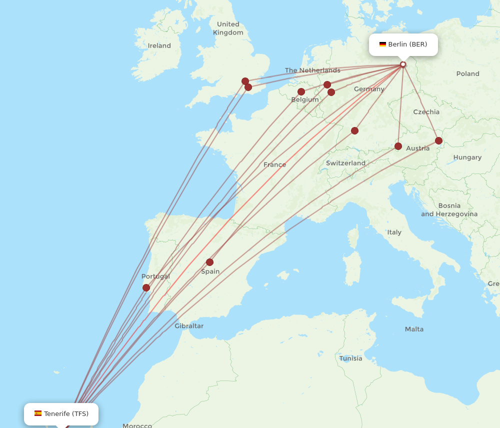 TFS to BER flights and routes map
