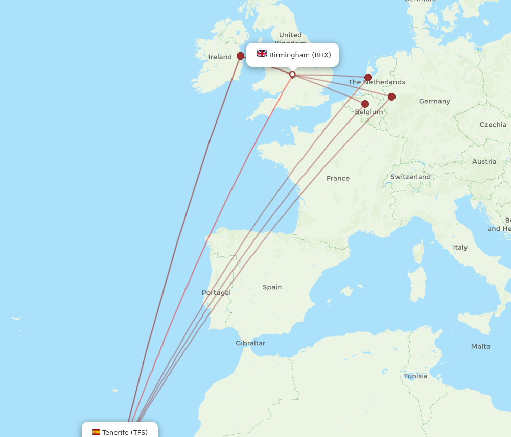 TFS to BHX flights and routes map