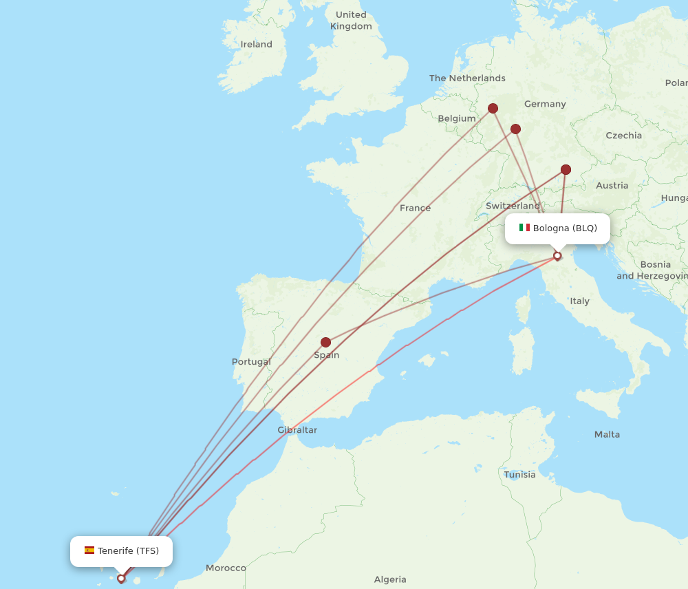 TFS to BLQ flights and routes map