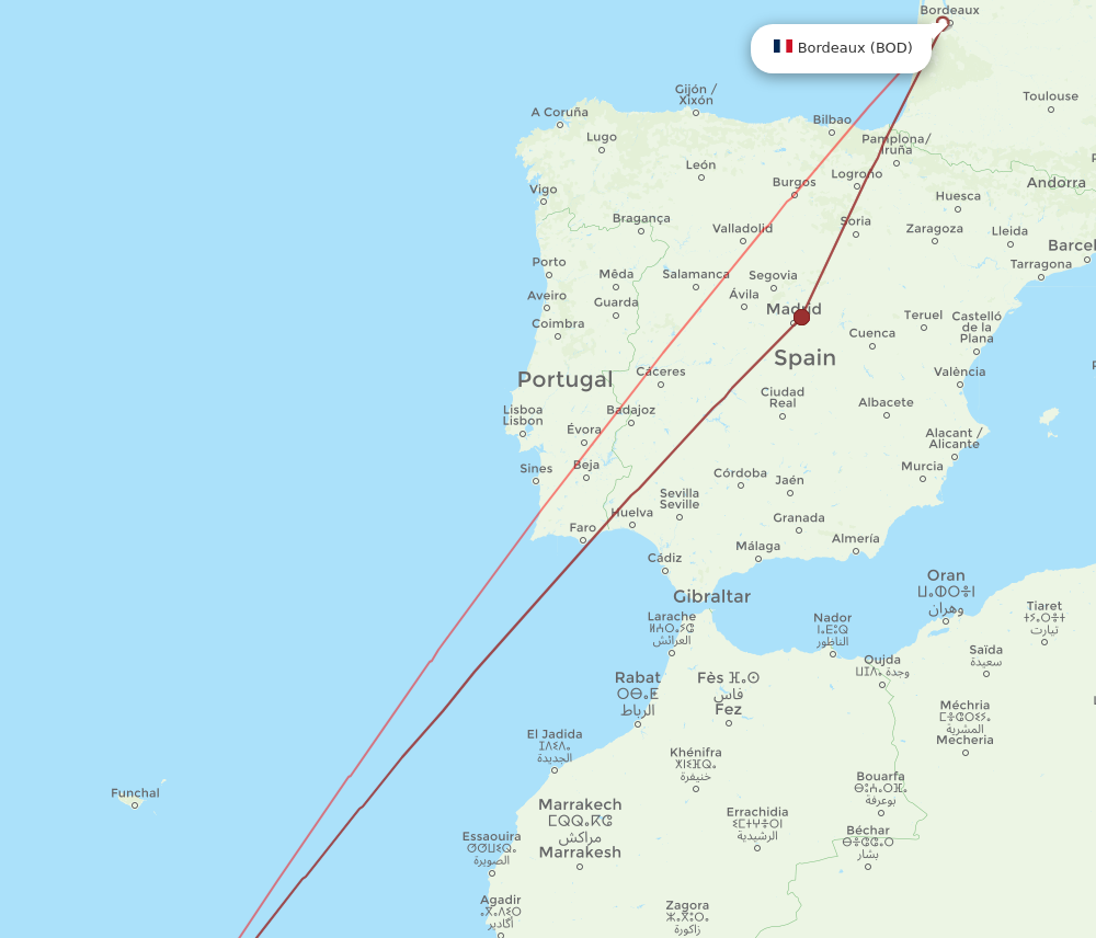 TFS to BOD flights and routes map