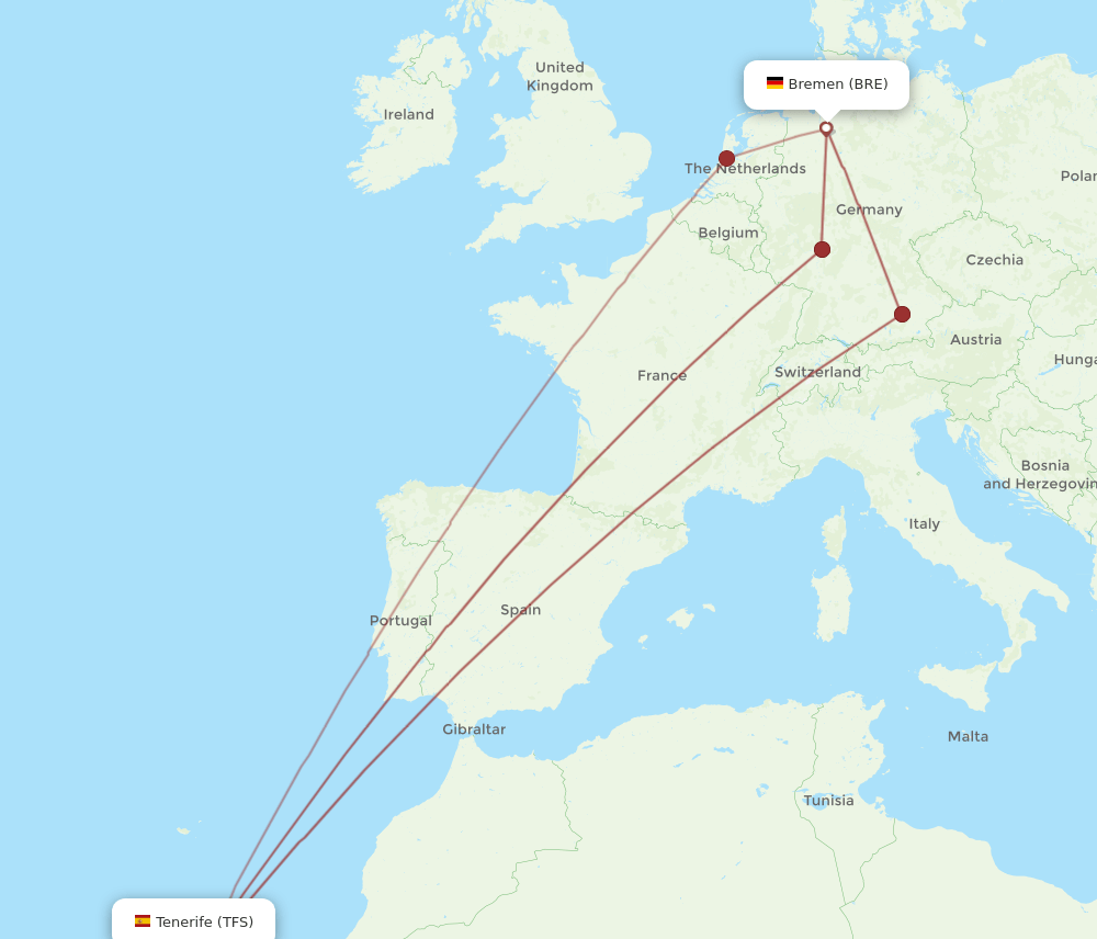 TFS to BRE flights and routes map